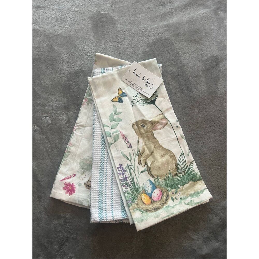 Nicole Miller Easter Kitchen Towel Set Of 3 NEW